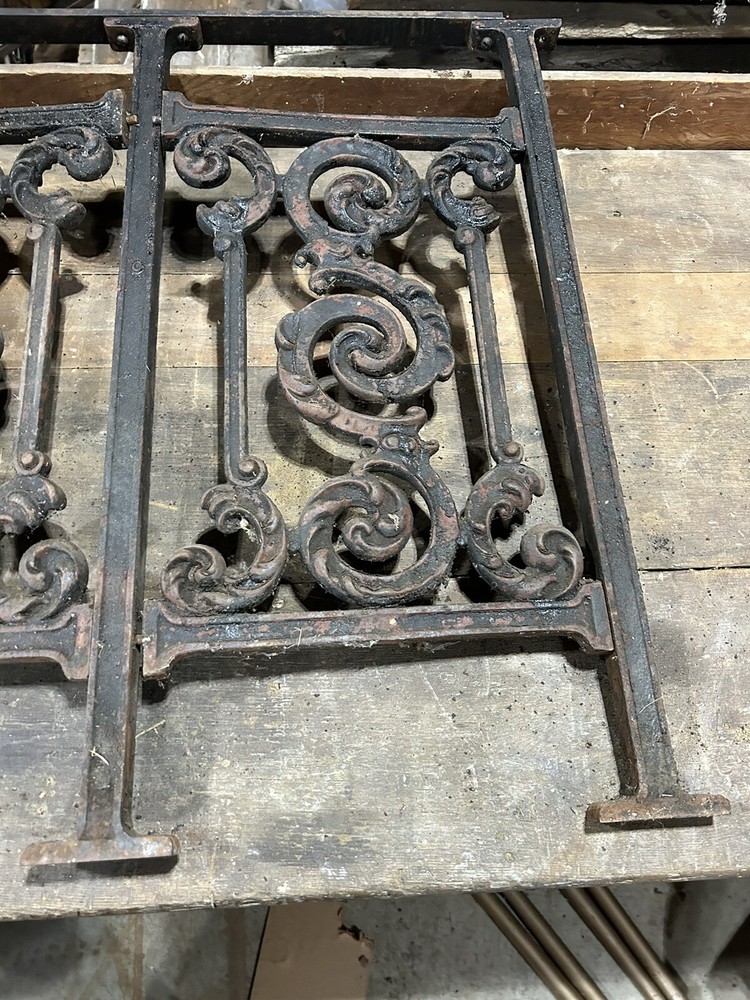 Antique Railing Cast Iron Newel Posts, Frame, Panels Architectural Salvage