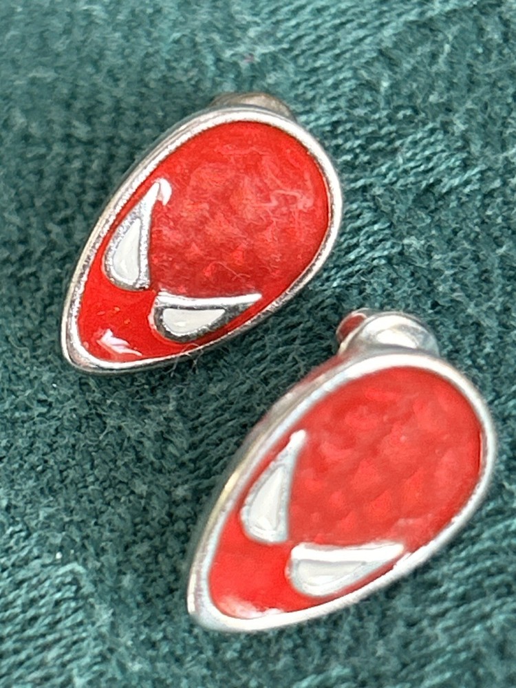 Vintage Marvel Comics Spider Man Red Enamel Face Stud Earrings 1/2”