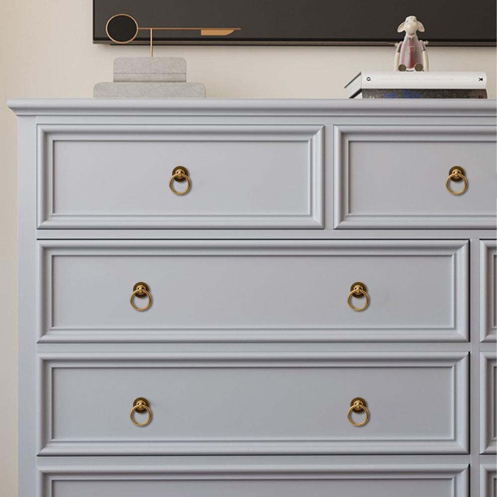 4 Pack Solid Antique Brass Cabinet Pulls Ring Drawer Pulls, Antique Style Kitche