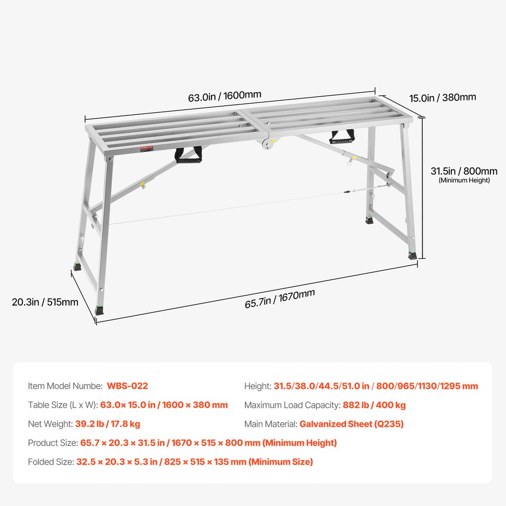 VEVOR Work Platform Adjustable Height Portable Scaffolding Platform 800 lb Load