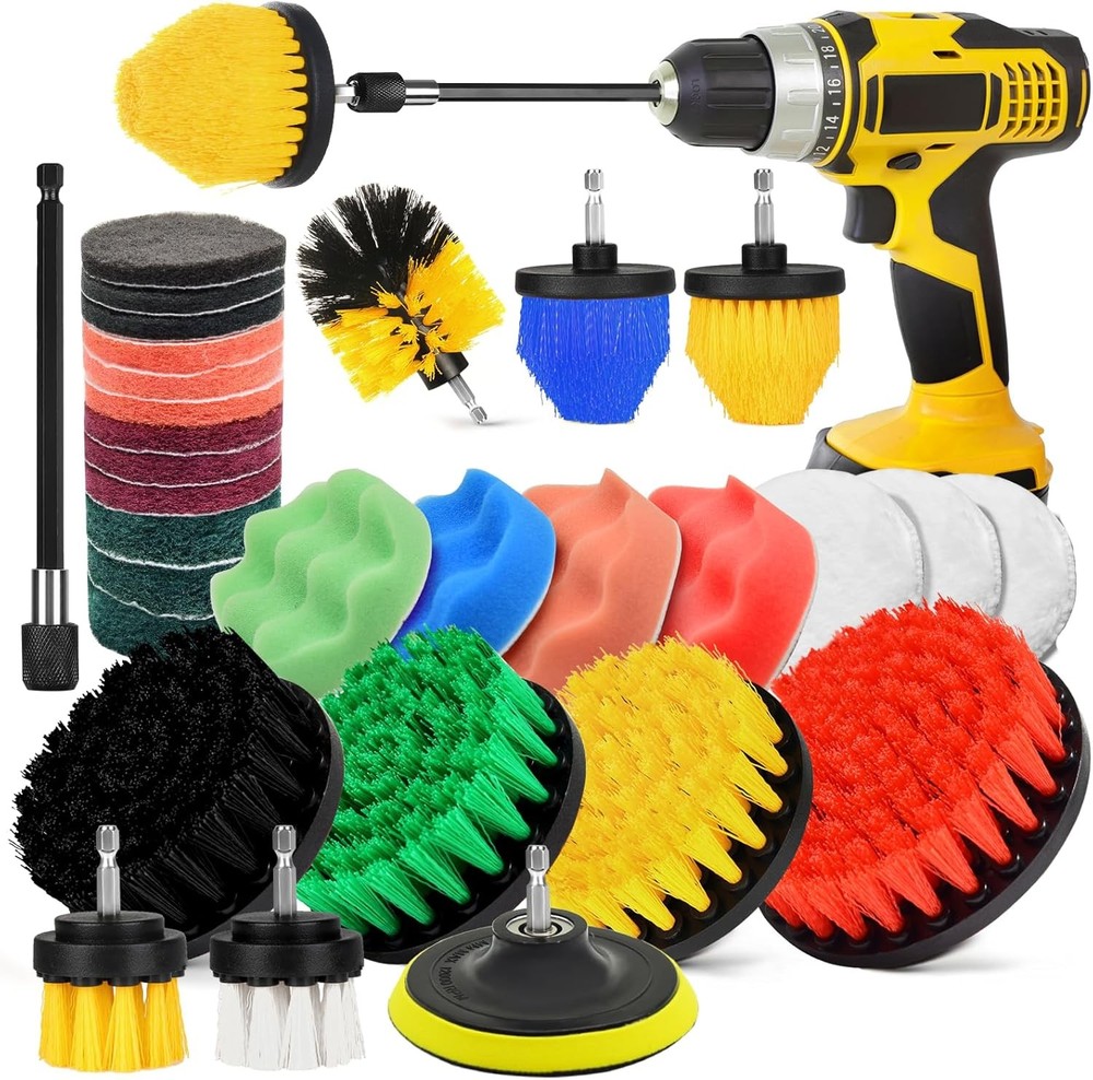 Drill Brush Attachment Set, Drill Scrubber Brush Kit Include Scrub Pads,