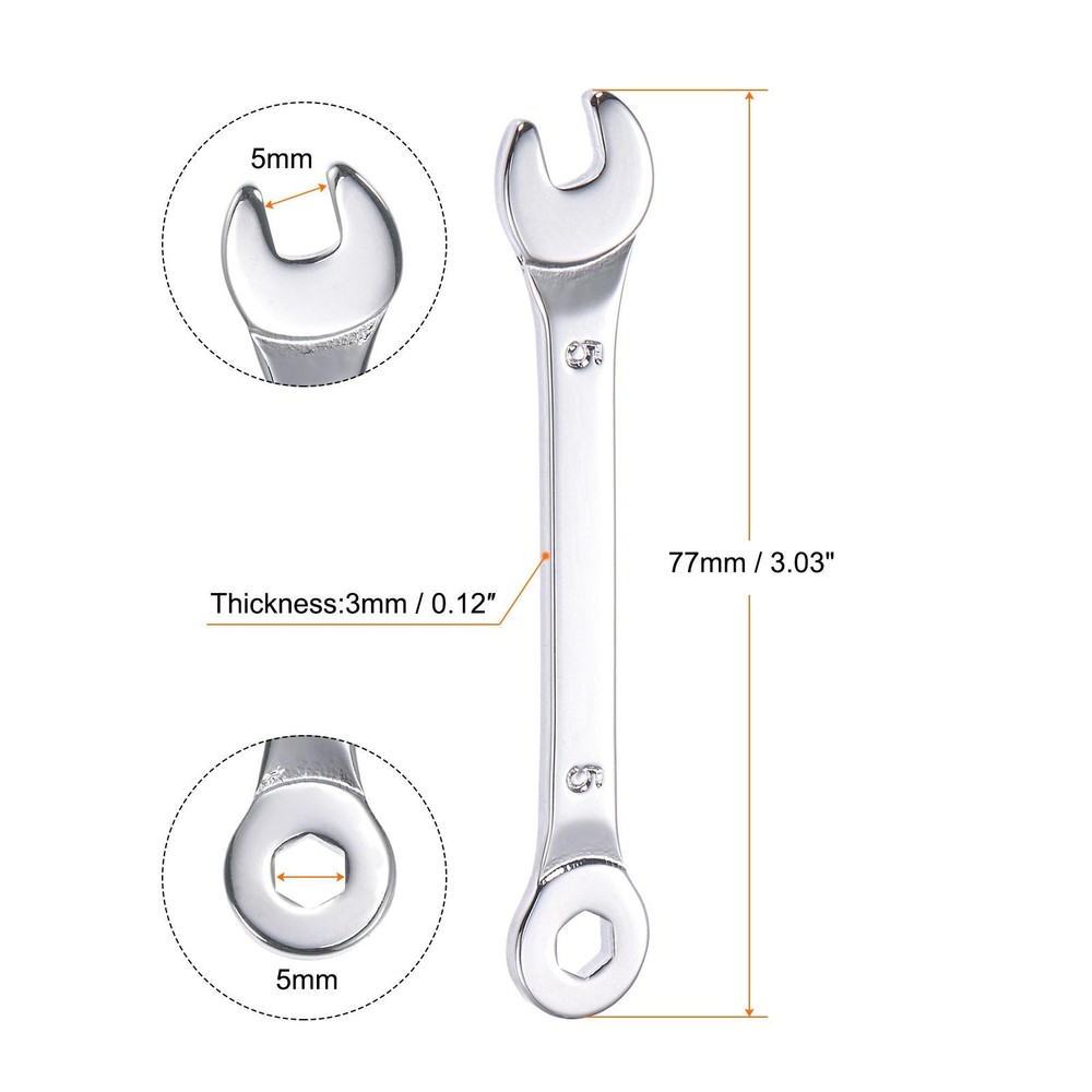 Thin Combination Wrench with Offset 6-Point End and Angled Open End 5mm