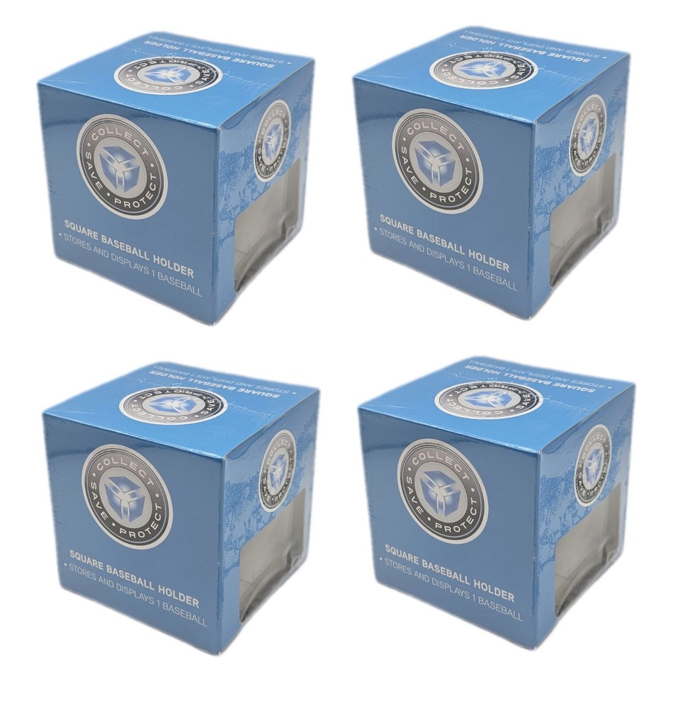 (4-Pack) CSP Square Baseball Holder 2-Piece Cube Display Case w/ Built In Cradle