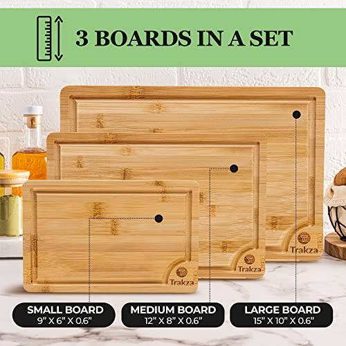 Bamboo Cutting Board Set - Durable Kitchen Cutting Boards For Chopping Fruit,