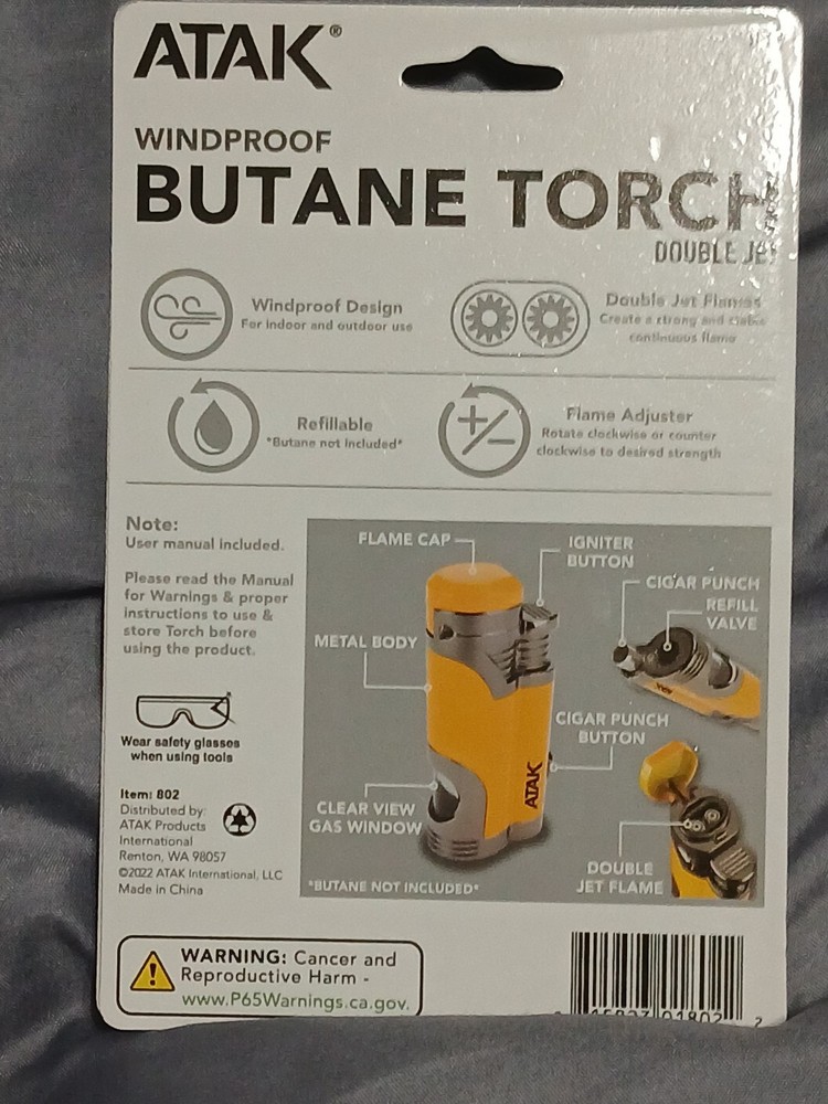 Butane Torch Refilable Windproof Double Jet Flame