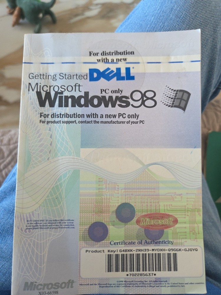 Microsoft Windows 98 With Product Key + Getting Started Book NO DISC