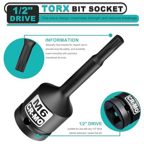 1/2" Drive M6 XZN Bit Socket, Triple Square Spline Bit Socket, CR 1/2" M6 Deep