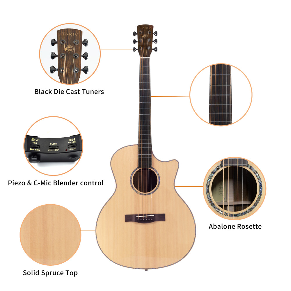 41'' Electric Acoustic All Solid Guitar Solid Spruce Top Solid Ovangkol Back