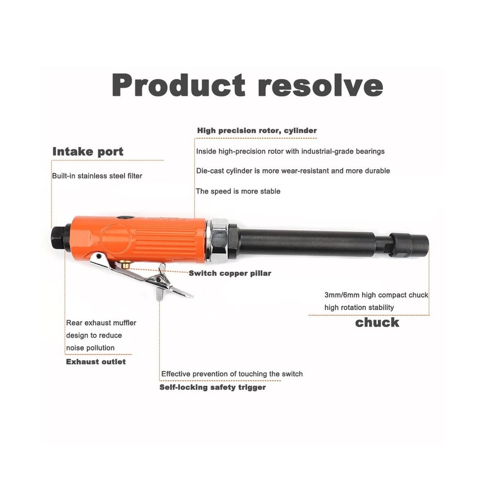 1/4'' | 1/8'' Extended Air Die Grinder Pneumatic Grinding Tool