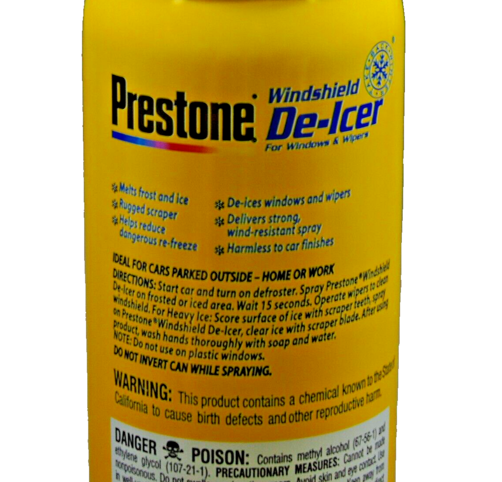 Prestone Windshield De-Icer Spray Cans 2 pack 17oz ea with Built in Scraper