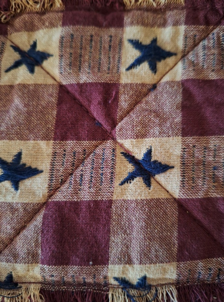 Handmade Fabric Coaster 4/set Primitive Rag Style Large Star Red