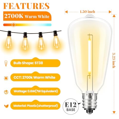 Pack ST38 LED Replacement Bulbs for Outdoor String Light, E12 LED 25