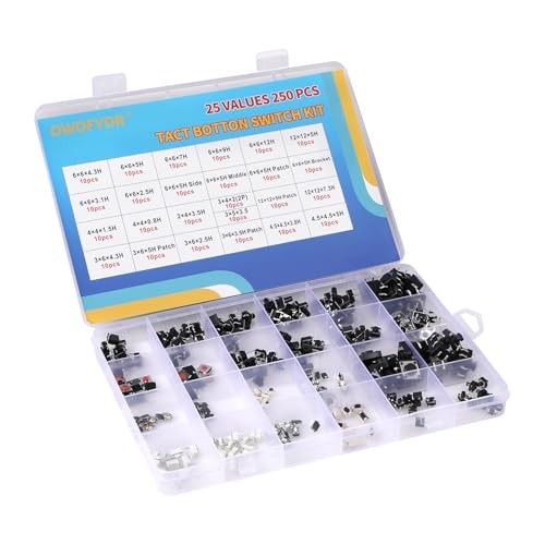 250Pcs Tactile Push Button Switch Kit, 25 Values SMD Micro 250 Pcs 25 Value