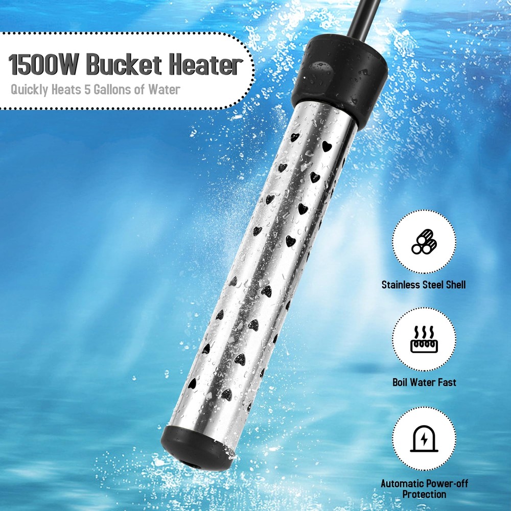 1500W Stainless Steel Water Heater Portable Bucket Heater for 5 Gallon