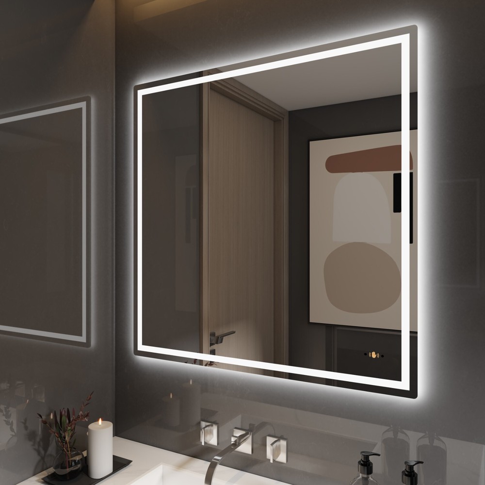 30'' x 30'' Led Bathroom Mirror Gesture Control Wall Mounted Frameless Lighted