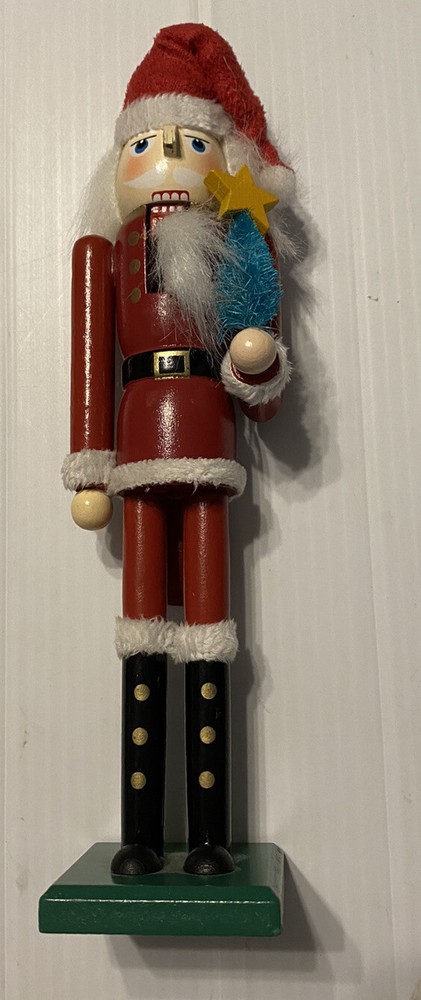 9" Wood Santa Nutcracker Figurine Christmas Tree EUC