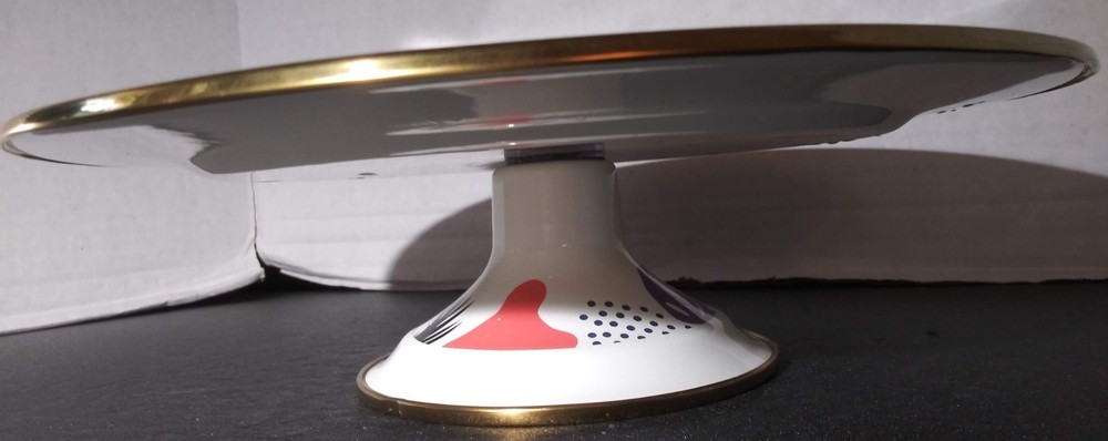 Flashback Footed Cake Serving Plate Enamelware Retro Funky Made In Turkey