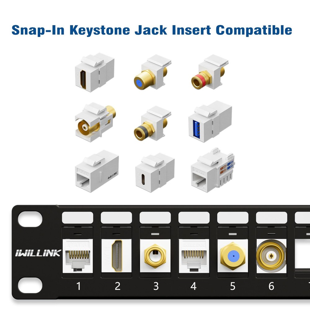 Blank Keystone Patch Panel 24 Port, 1U 19 Network Patch Panel for Keystone Ja...