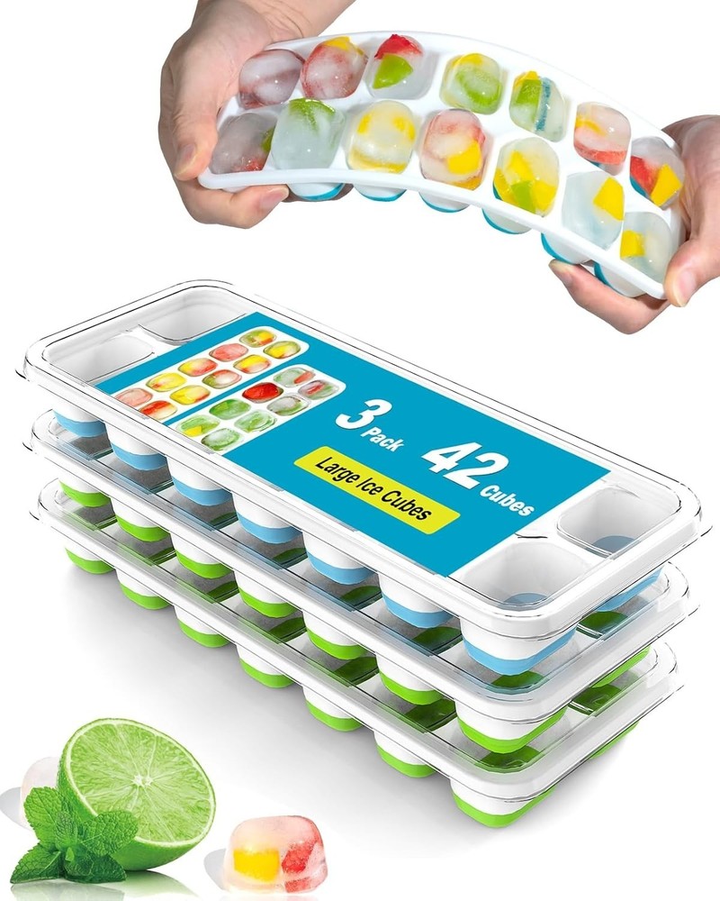 42 Ice Cubes Capacity - Stackable Easy-Release Silicone Ice Trays with Lids