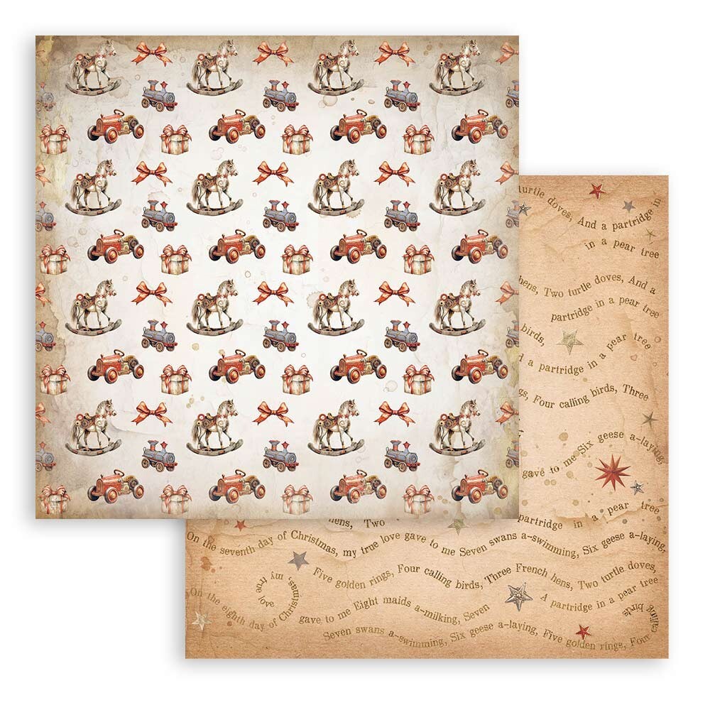 Stamperia GEAR UP FOR CHRISTMAS - BACKGROUNDS - 8" X 8" - DOUBLE SIDED - 10/PKG