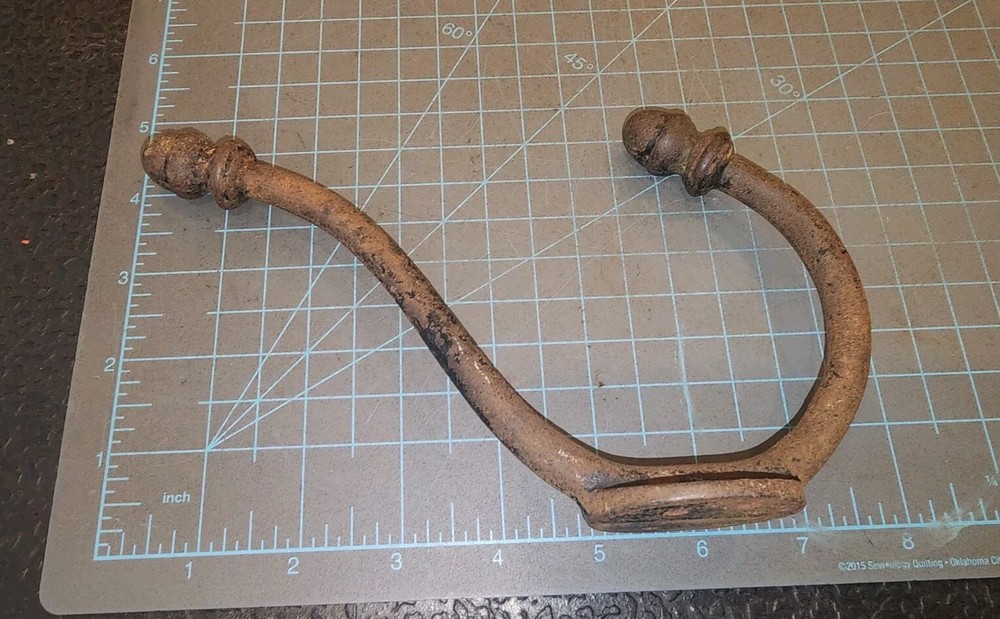 ANTIQUE LARGE DOUBLE COAT HAT HOOK CAST IRON WALL MOUNTED ACORN TIP - gwT4