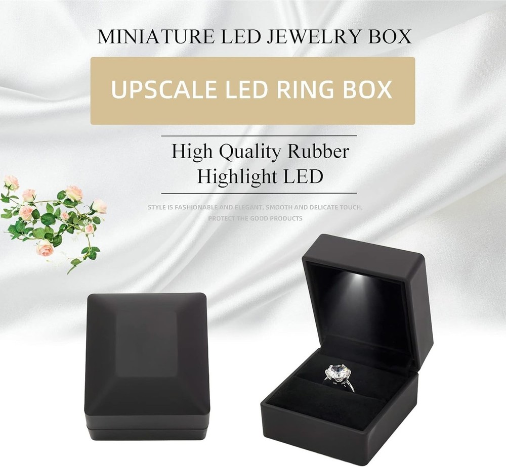 Luxury Ring Box with LED Light, Ring Box for Proposal,Engagement,Wedding,Squa...
