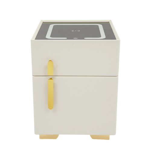 White Wireless Charging Bedside Cabinet w/Lock Bluetooth Speaker Bedside Table