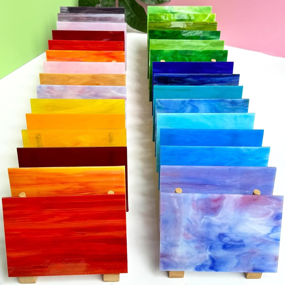 36pc Stained Glass Sheets 6x4in Assorted Colors