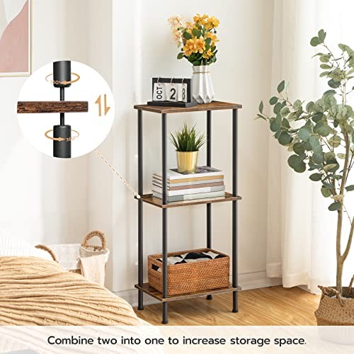 End Table, Small Side Table, Nightstand with 2-Layer 1 Rustic Brown + Black