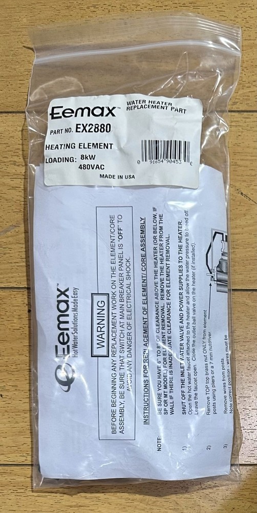 Eemax EX2880 Replacement Water Heater Element - 8kW, 480VAC