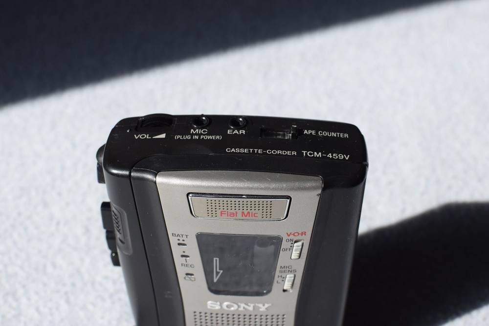 Sony Cassette-Corder TCM-459V Black Silver Tested Working W Strap