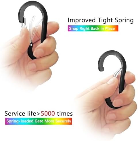 20pc Small 2" Carabiner Clips D-Ring Keychain Spring Snap Hook Black