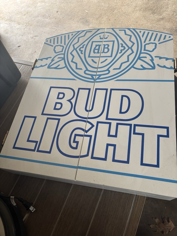 Bud Light Dart Board Cabinet Set Blue White