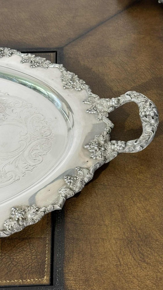 Crescent Silver on Copper 26" Grape Vine Ornate Platter Tray