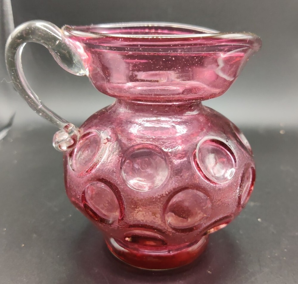Small Cranberry Glass Thumbprint/Coin Pitcher