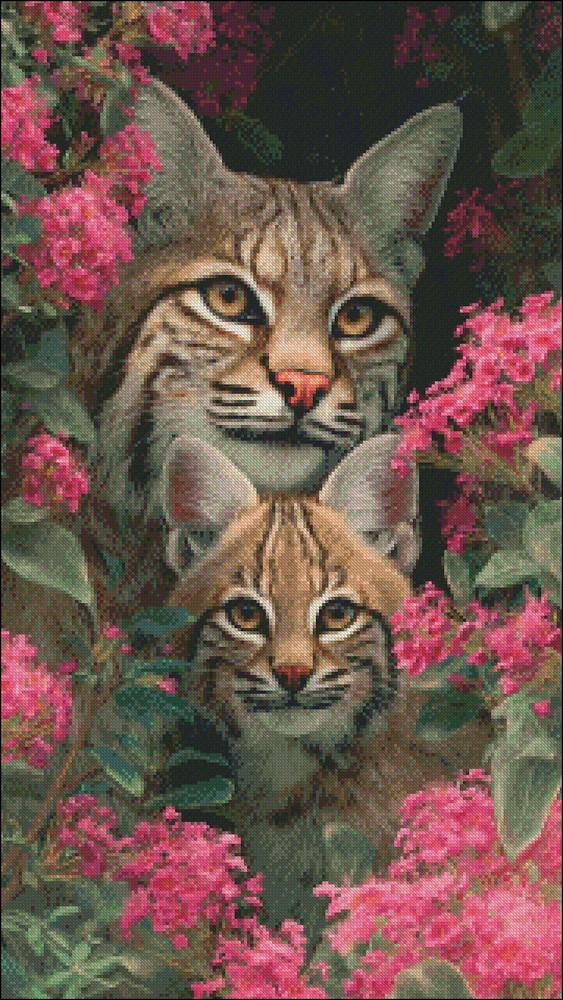 Bobcat and Her Cub - Chart Counted Cross Stitch Patterns Needlework DMC Color