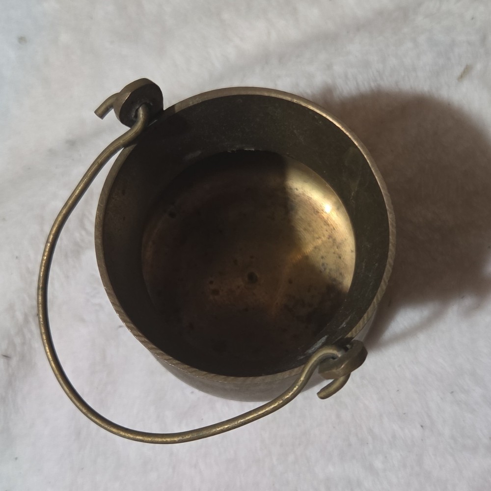 Brass Bowl with Handle Brown Indian Vessel