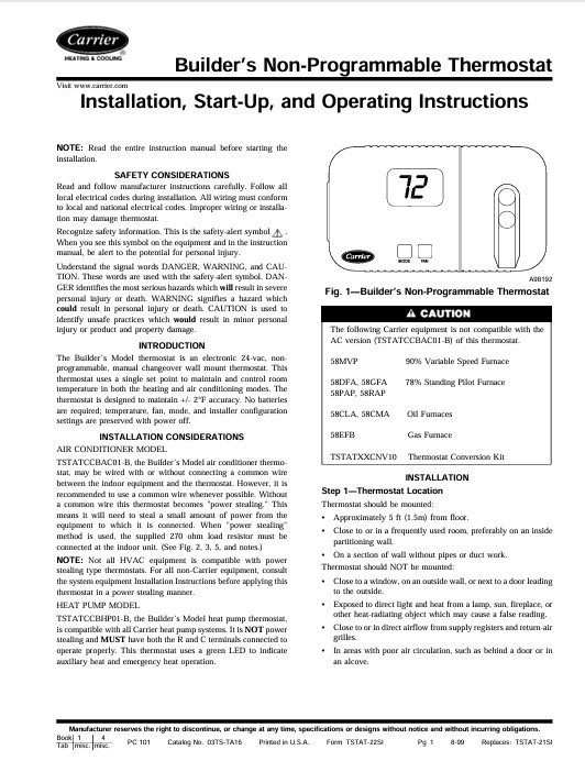Carrier TSTATCCBAC01-B Non-Programmable Heat/Cool Thermostat