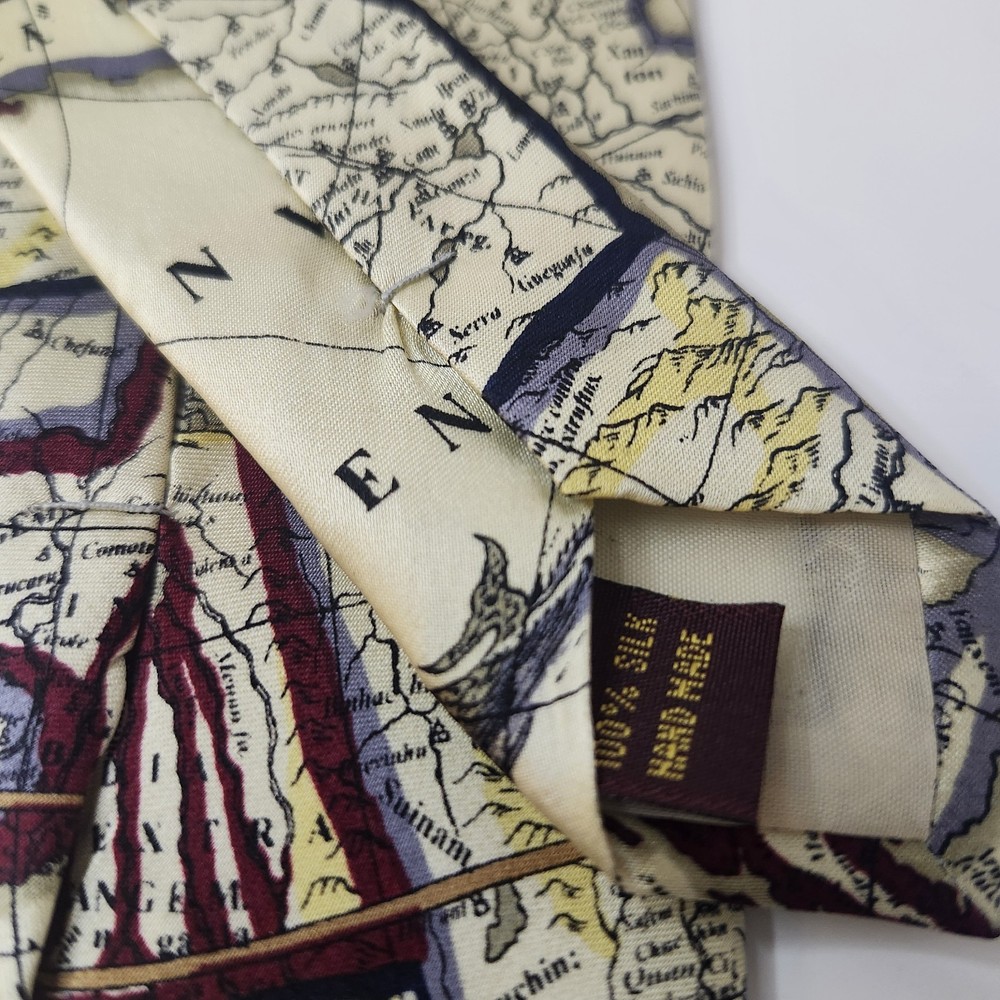 Museum Artifacts Novelty Neck Tie World Map Nautical Ships Silk Soft