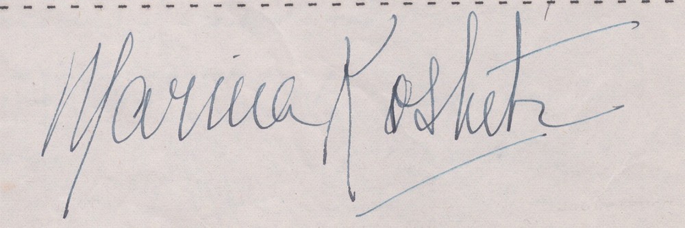 MARINA KOSHETZ - DOCUMENT DOUBLE SIGNED 11/09/1946