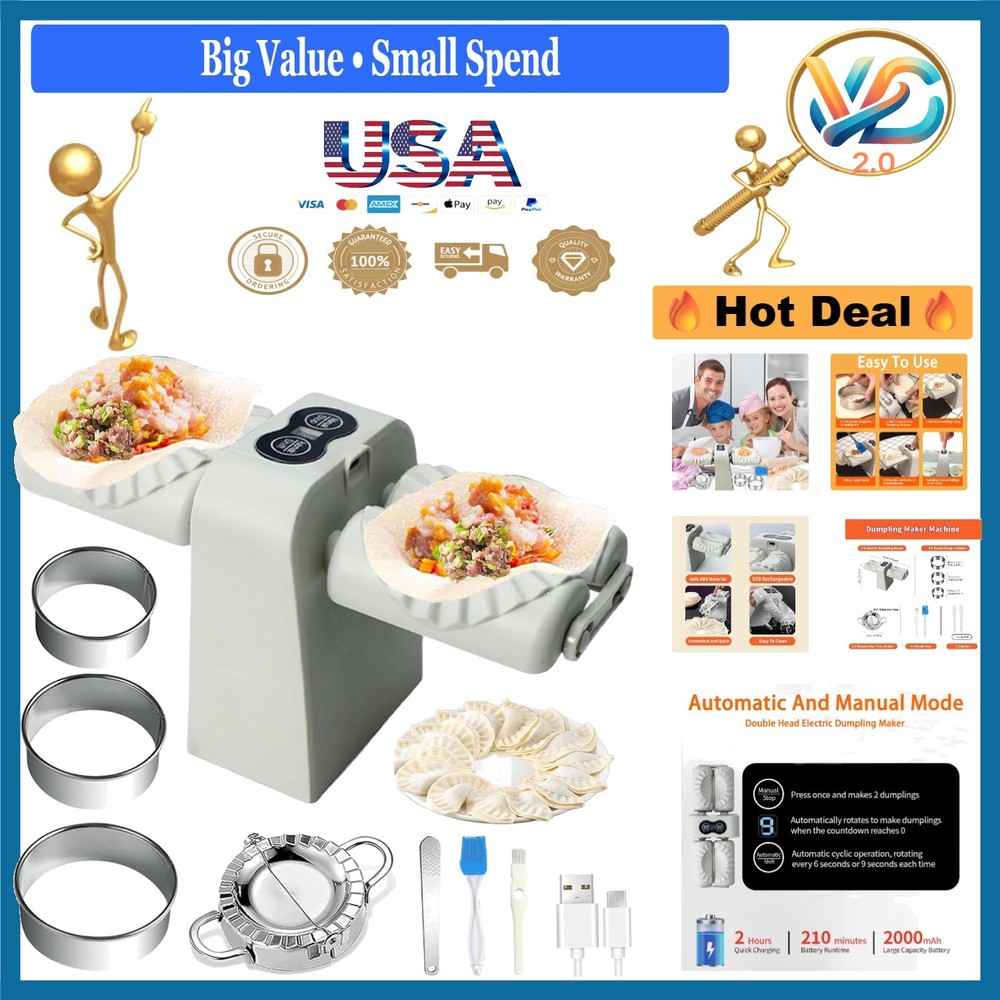 Electric Dumpling Maker Machine Double Head Auto Quick Rechargeable Kitchen Tool
