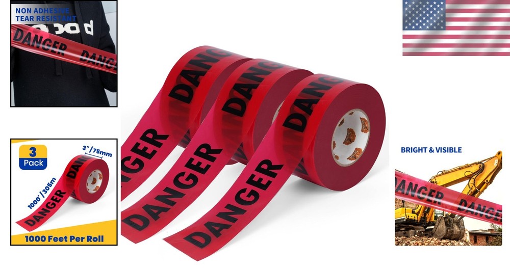 3-Pack High Visibility Red Danger Tape 3