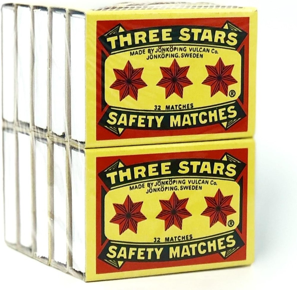 Three Stars Safety Matches, 10 pack
