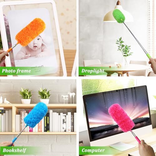 4 Pack Microfiber Feather Duster, with Extendable Pole and Bendable Head,