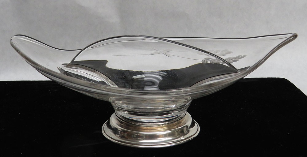 BEAUTIFUL STERLING SILVER & CRYSTAL DOUBLE SLOTTED COMPOTE CANDY DISH