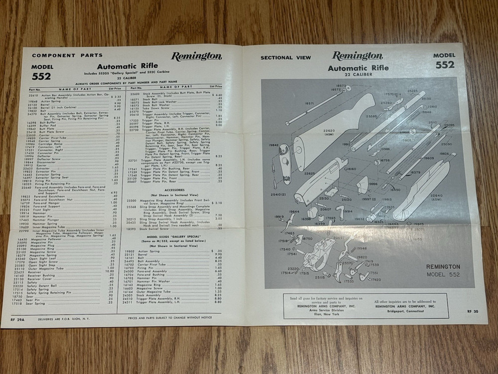 REMINGTON Model 552 22 Caliber Speedmaster Automatic Action Instruction Folder