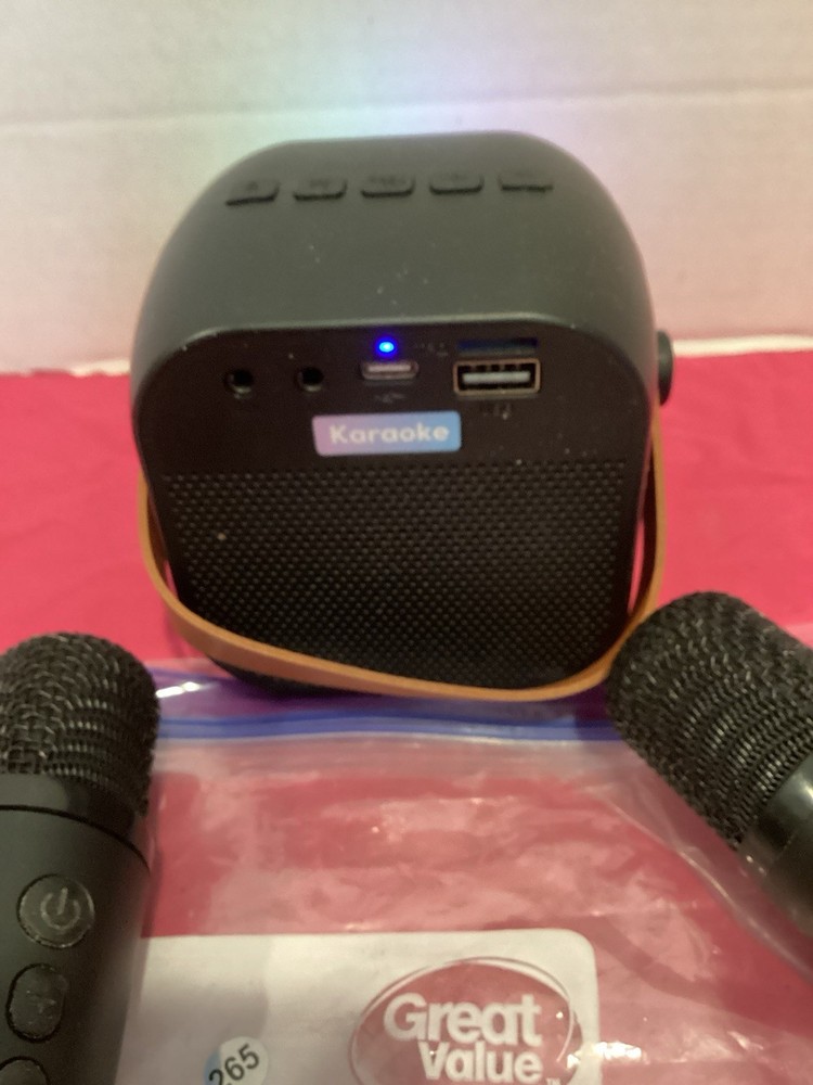 265-4 Inch Wireless Bluetooth Karoke Speaker With Handle & 2 Microphones