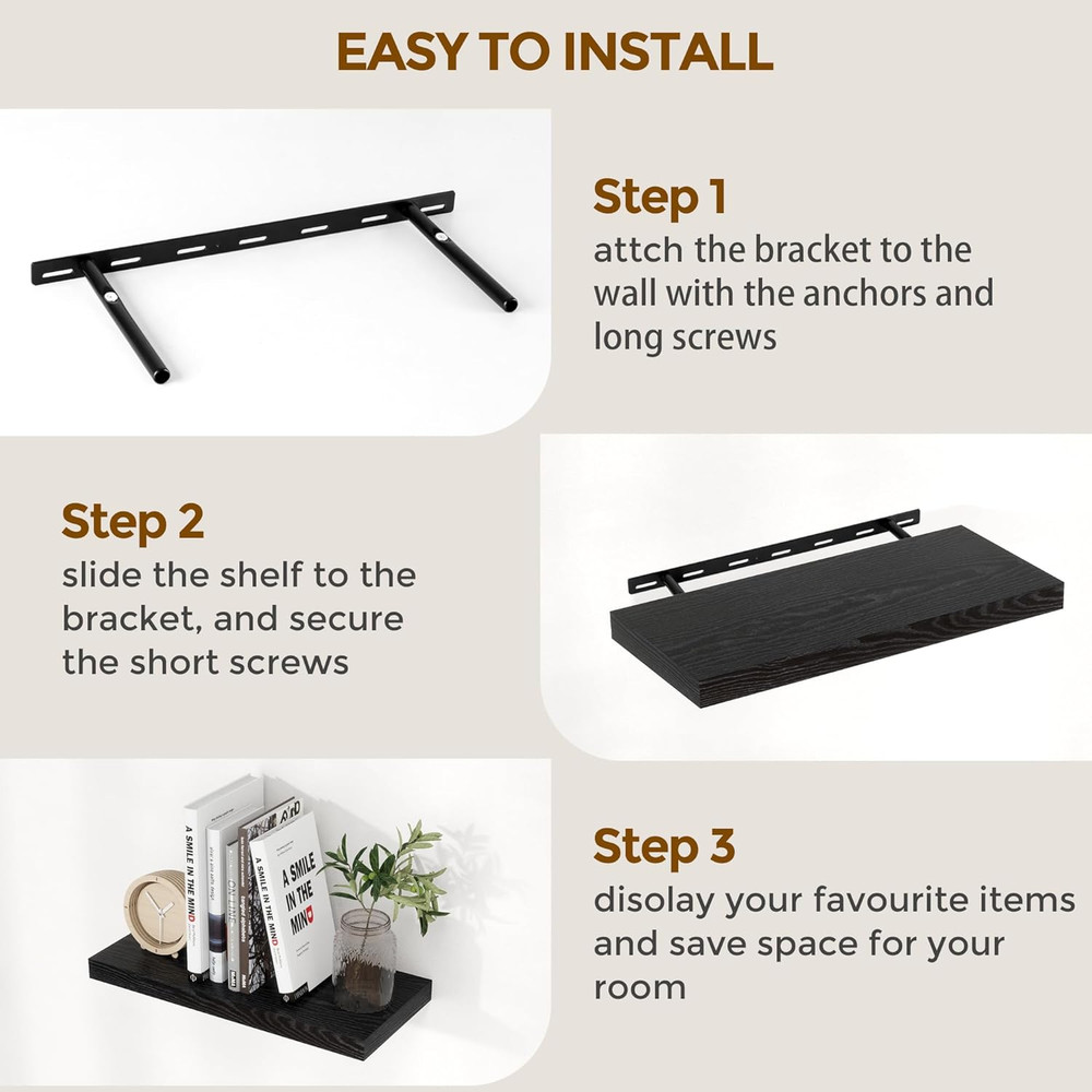 Rustic Black 55" Floating Shelf - 9.3" Deep Wall Mounted Storage Solution