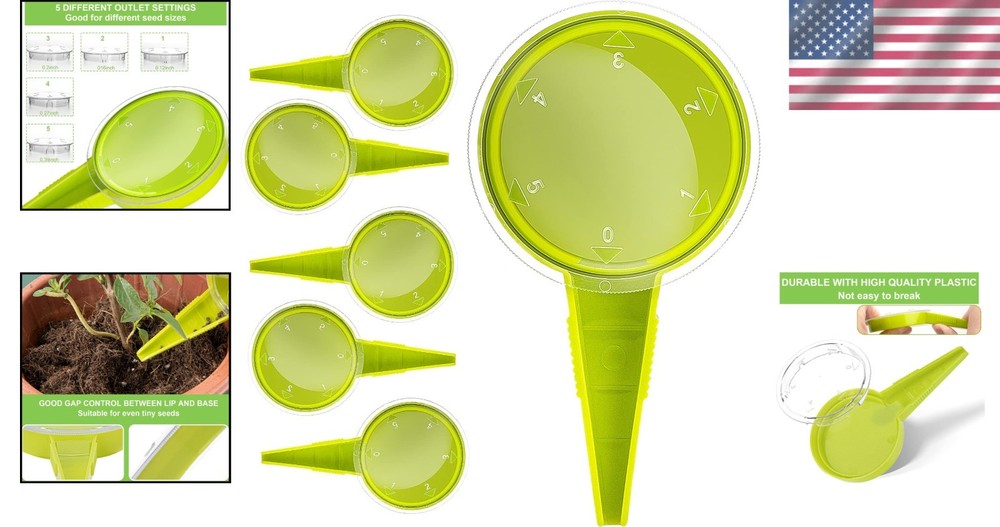 Durable 6-Pack Handheld Seed Dispenser Tool with 5 Dial Settings - Light Green