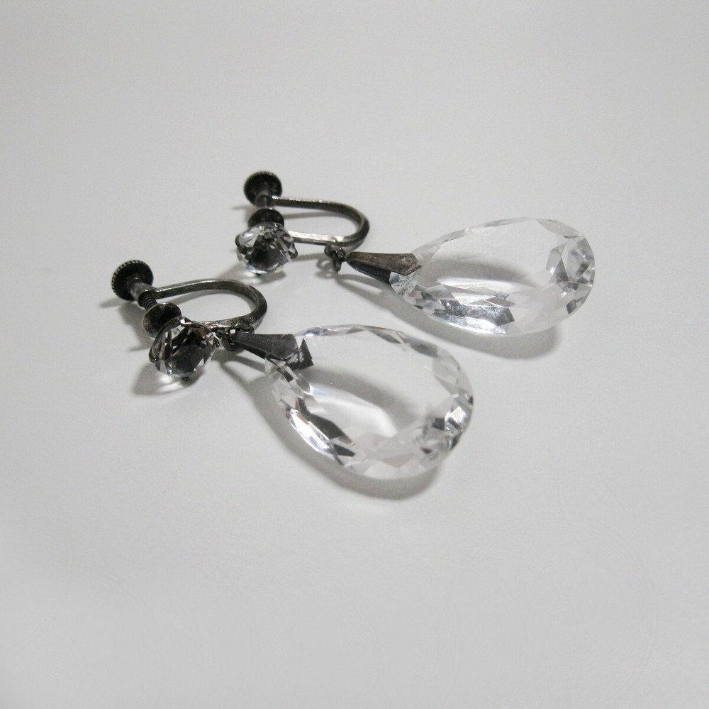 Art Deco Sterling Silver Crystal Earrings
